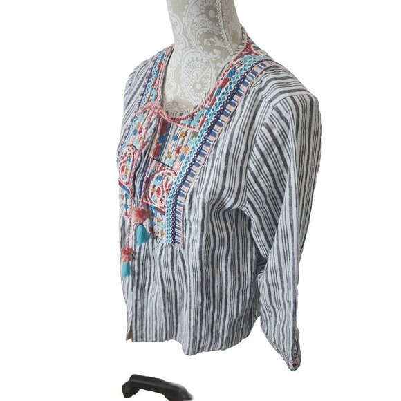 J. Jill Jacket Top Love Linen Boho Embroidered Linen Peasant Women's SP - Picture 4 of 13